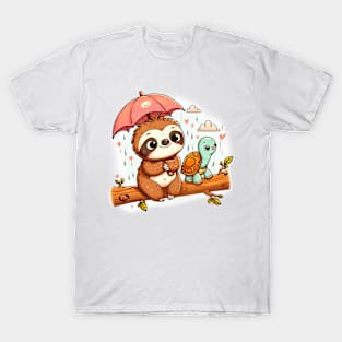 Sloth And Turtle Under The Rain T-Shirt